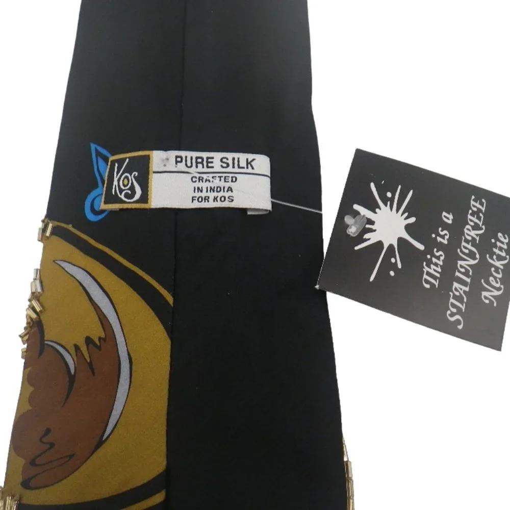 Black Silk Necktie with Gold Beaded Jazz Saxophone, Fun Music Tie, Orchestra NWT